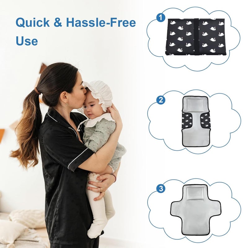 outtip Cute Swan Portable Diaper Changing Mat,Waterproof Foldable Travel Changing Pad,On-The-Go Wipeable Reusable Changing Pad – Waterproof & Compact,for Diaper Bags,Travel,Car Backseat Changes,Strollers - Image 4